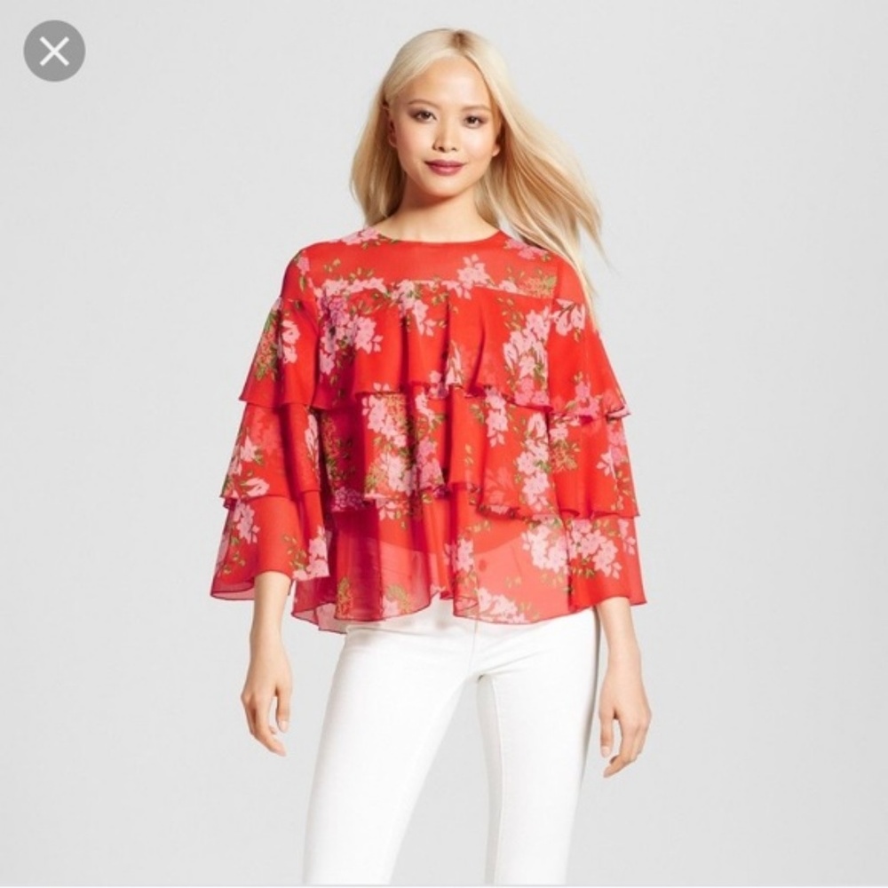 Who What Wear Floral Ruffle Blouse #789 Size M